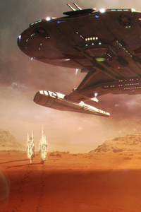 Scifi Desert Spaceship Star Trek (1440x2560) Resolution Wallpaper