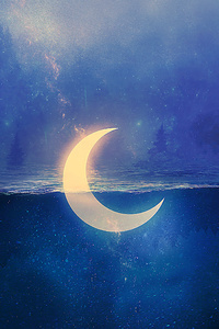 Sinking Moon In Lake (1080x1920) Resolution Wallpaper