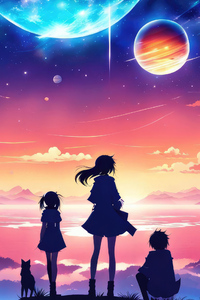 Sitting Under Blue Sky With Planets View (720x1280) Resolution Wallpaper