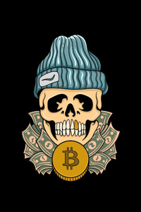 Skull And Bitcoin (320x568) Resolution Wallpaper