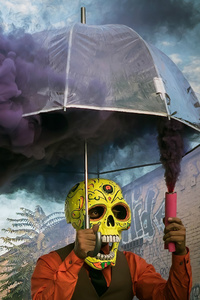 540x960 Skull Face Mask Man On Streets 4k