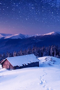 Sky Winter Stars Mountains 4k