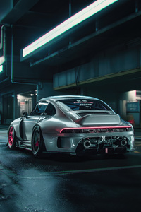 640x960 Sleek And Cyber Porsche In The Neon City