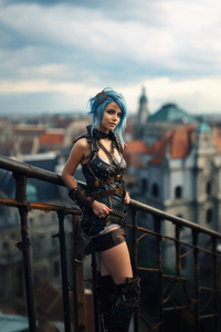 Smiling Cute Alluring Stylish Woman With Blue Hair (1080x2160) Resolution Wallpaper