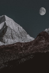 Snow Covered Mountain Moon 4k (640x1136) Resolution Wallpaper
