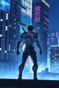 1280x2120 Solider Looking At Cyber City 5k
