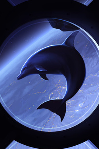 Spaceship Dolphin Night Painting 5k