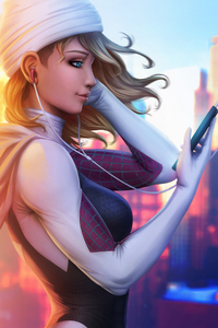 Spider Gwen On Phone