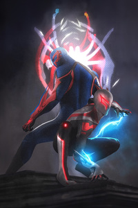 Spider Man 2099 Alongside Scarlet Spider (1125x2436) Resolution Wallpaper