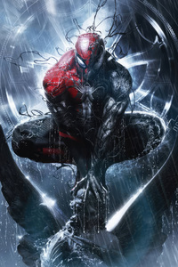 Spider Man Embraces Venoms Power (360x640) Resolution Wallpaper