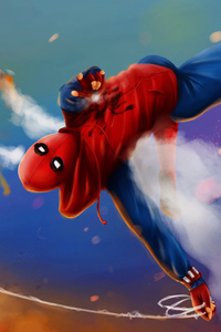 Spider Man Homemade Suit In Action (320x568) Resolution Wallpaper