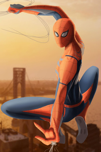 Spider Man In City (320x568) Resolution Wallpaper
