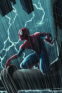 Spider Man In Rain (240x400) Resolution Wallpaper