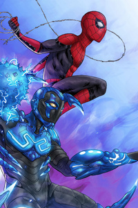 Spider Man Meets Blue Beetle (360x640) Resolution Wallpaper