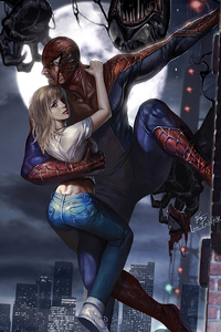 Spider Man Saving Gwen (240x320) Resolution Wallpaper