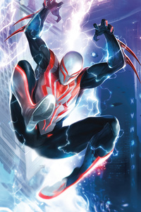 Spiderman 2099 Fighting Crime Before His Time (240x400) Resolution Wallpaper
