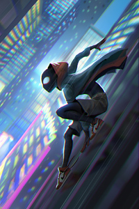 Spiderman Alongside Building (640x960) Resolution Wallpaper