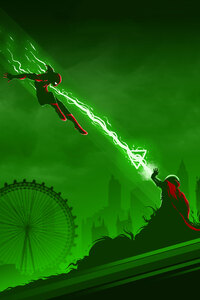 Spiderman And Mysterio Fight (1080x2160) Resolution Wallpaper