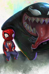 Spiderman And Venom 4k Chibi (1125x2436) Resolution Wallpaper