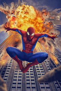 Spiderman Building Blast (1080x1920) Resolution Wallpaper
