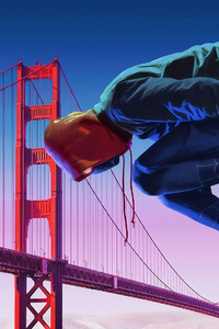 Spiderman Golden Gate Bridge (480x800) Resolution Wallpaper