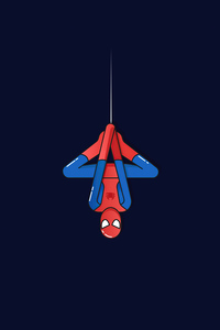 Spiderman Hanging Down Minimal 4k (320x568) Resolution Wallpaper