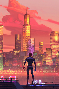 Spiderman In Ny Sunset (1440x2960) Resolution Wallpaper