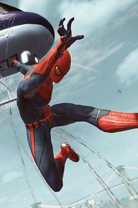 Spiderman Jumping Out Of Helicopter (640x1136) Resolution Wallpaper