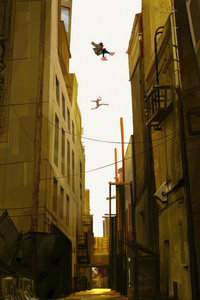 Spiderman Jumping Through Buildings (360x640) Resolution Wallpaper