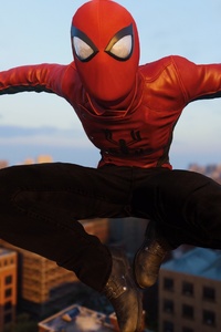 Spiderman Jumping Wearing Red Spider Jacket (640x960) Resolution Wallpaper