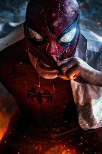 Spiderman Mask Off Fight (640x960) Resolution Wallpaper