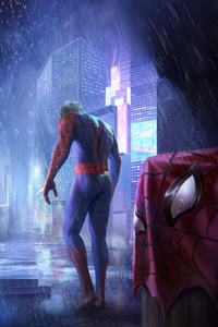 Spiderman Mask Off Walking Alone In Rain (1080x2160) Resolution Wallpaper
