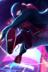 Spiderman Miles Morales Jumping (640x1136) Resolution Wallpaper