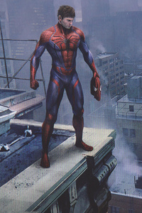Spiderman Peter Parker Standing On A Rooftop (1280x2120) Resolution Wallpaper