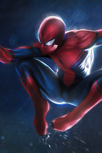 Spiderman Swinging Through The Rain 5k (320x480) Resolution Wallpaper
