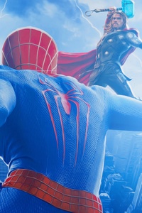 Spiderman Vs Thor (320x568) Resolution Wallpaper