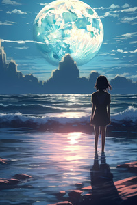 640x960 Standing In Water Anime Girl 5k