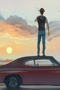 Standing On Car Roof And Smoking Chillax 4k (240x400) Resolution Wallpaper