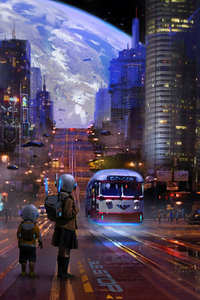 Star City Bus Stop 5k (1080x2160) Resolution Wallpaper