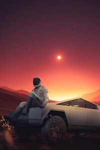 Starman With Cybertruck On Mars (640x960) Resolution Wallpaper