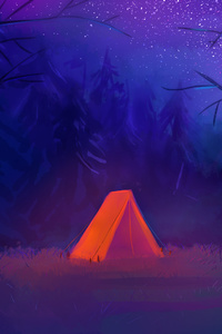 Starry Blue Night And Orange Tent (750x1334) Resolution Wallpaper
