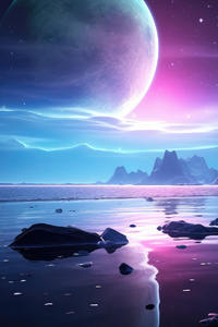 Starry Waters Planet Reflection Amidst Sky And Rocks (480x854) Resolution Wallpaper
