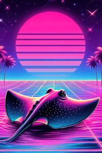 Stingray Synthwave Mood Sunset (480x854) Resolution Wallpaper