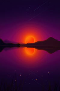 Sun In Mountians Reflection Digital Art 4k (720x1280) Resolution Wallpaper