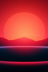 Sun Setting Over Mountains Neon Light 8k (480x854) Resolution Wallpaper