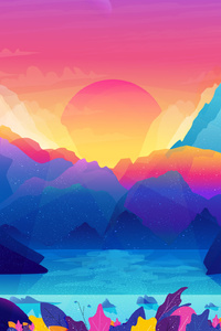 Sunrise Illustration (320x568) Resolution Wallpaper