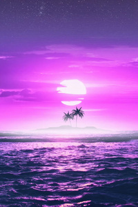 Sunset Beach Synthwave (720x1280) Resolution Wallpaper