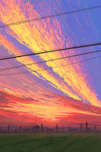 Sunset Clouds And Birds (640x1136) Resolution Wallpaper