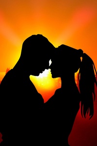 1242x2688 Sunset Couple Love Silhouette 5k