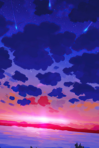 Sunset Lake Blue Clouds (1440x2560) Resolution Wallpaper